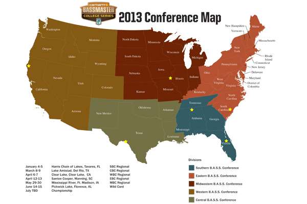 <p> 	We are proud to announce the sites for the 2013 Carhartt Bassmaster College Series.</p> 