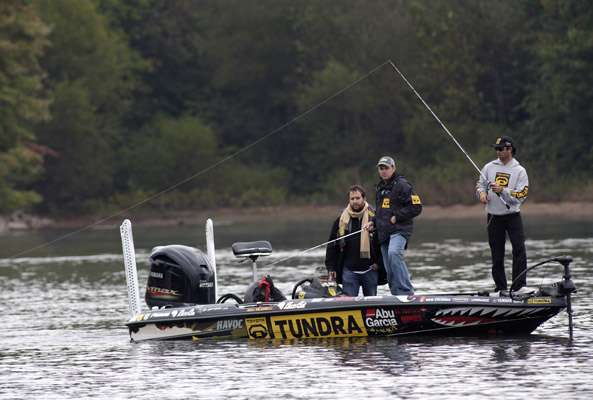 <p> </p>
<p>Michael Iaconelli takes reporter Mark Slutsky, left, and Toyota representative Alan McGuckin to a good fishing spot near a bridge and works a rocky bank.</p>
