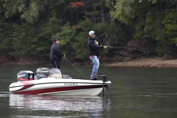 <p> </p>
<p>Marty Robinson fishes with Eric Winter, manager of the Bass Pro Shops in Charlotte.</p>
