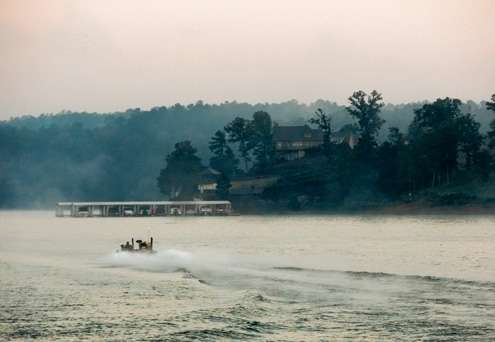 <p>A boat speeds away from the launch area on Smith Lake.</p> 