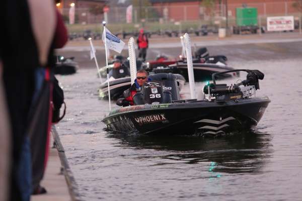 <p>Idaho's Josh Polfer passes the dock to begin his day on the water.</p>
