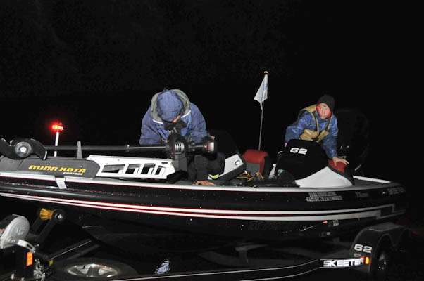 <p>Brandon Johnson and Corey Horelick, both from the Eastern division, were prepared for the cold temperatures on Wilson Lake Saturday.</p>
