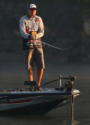 <p>Williamson changes rods and makes a cast with a finesse bait. </p> 