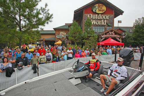 <p>Greg Vinson is pulled to the stage for the final weigh in at Bass Pro Shop in Leeds, Ala.</p> 