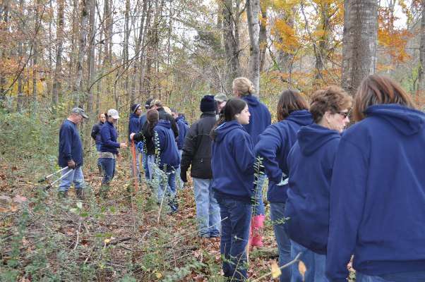 <p>Employees learn how to use the weed wrench to yank the invasive plant out of the ground.</p>
