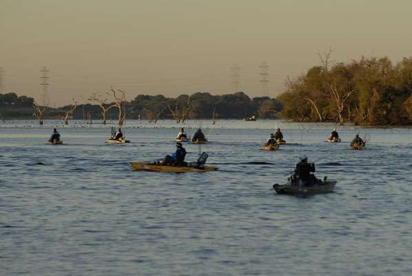 <p>THEY'RE OFF: Competitors in the Hobie Fishing World Championships take off on Day Two of the event, which is being held on Fayette Lake in Texas.</p>

