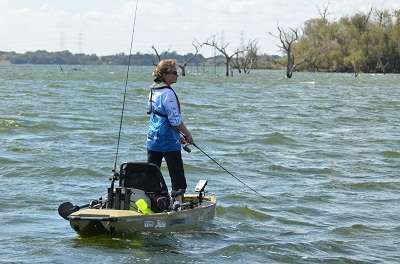 <p>FIN FUN: Nina Kavon from Finland stands in her Hobie Mirage Pro Angler.</p>
