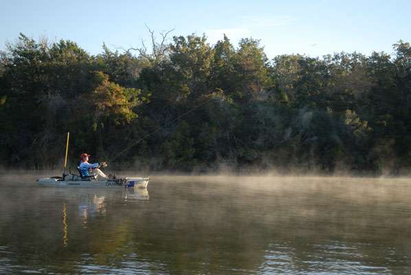 <p>There are still areas of fog on Lake Bastrop as the anglers find their spots.</p>
