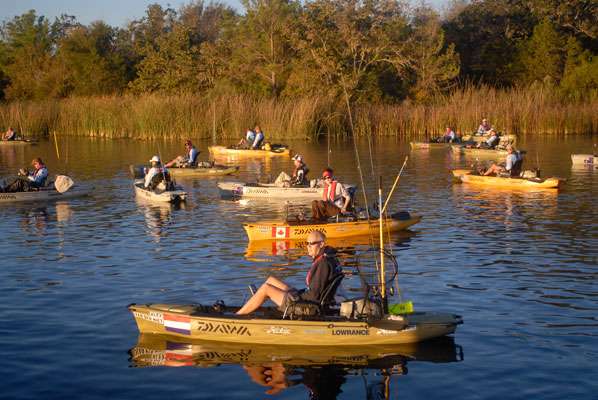 <p>A cluster of boats wait for take-off.</p>
