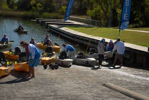 <p>Anglers begin checking in at the dock.</p>

