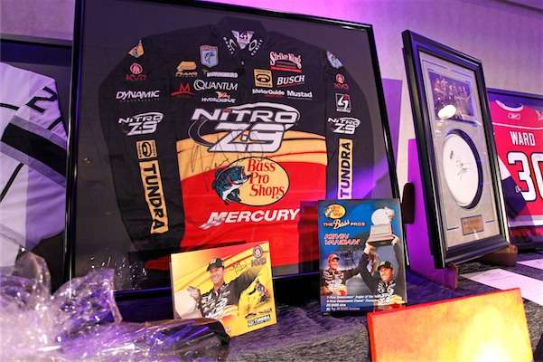 <p>Up for auction at the charity event were items like this signed Kevin VanDam jersey. </p>
