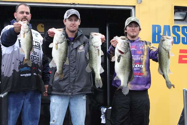 <p>Day One leaders Zach Parker and Matthew Roberts of Bethel University brought the house down with 29-2 including the Carhartt Big Bass of 9-11 caught by Parker. Bethel's weight also takes over the all-time single day heavyweight record and the all-time big bass record for the Carhartt College Series.</p>
