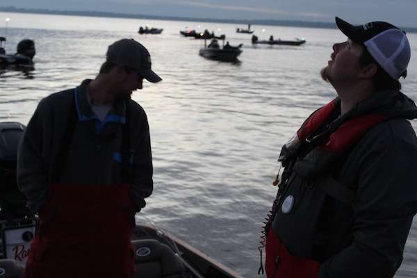 <p>Justin Marlow of Kennesaw State inspects the clear skies that greeted anglers on Day Two. </p> 