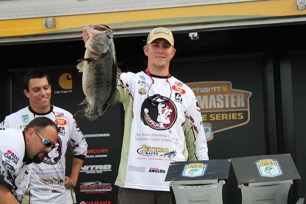 <p>Cody Spears of Florida State brought in the Carhartt Big Bass of the event, and the largest bass to date for the College Series, weighing 10-7. </p> 
