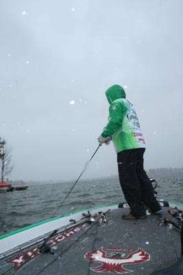 <p>11 a.m. With a snowstorm roaring across Lake G, Tucker fishes through the worst weather conditions in the history of this series!</p>
