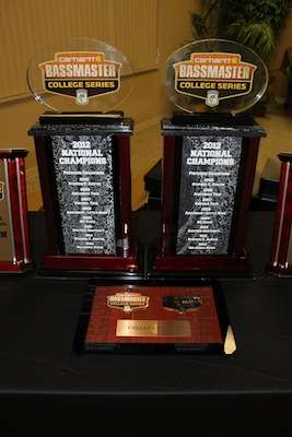 <p>The 2012 National Championship Trophies take center stage. These two symbolize a yearâs worth of hard work and will be delivered to Oklahoma State Universityâs Zack Birge and Blake Flurry later this year. </p>
