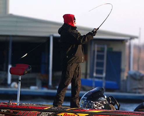 <p>VanDam casts early on Day One of the Bassmaster Classic on Grand Lake.</p>
