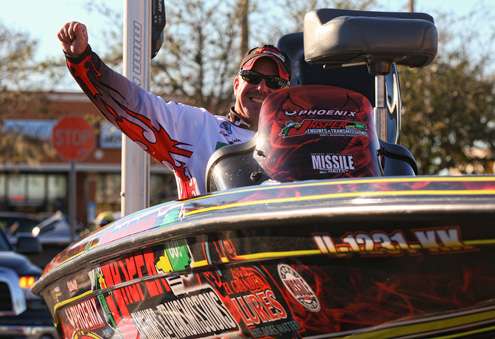 <p>Chad Morgenthaler is pulled to the stage at the end of Day Three on Lake Toho. </p>
