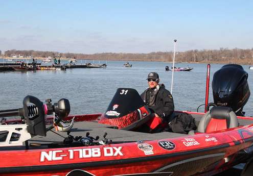 <p>Hank Cherry is pulled from the water after fishing Day One of his first Bassmaster Classic.</p>
