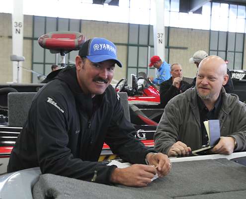 Jared Lintner flashes a smile while being interviewed by B.A.S.S.' Ken Duke