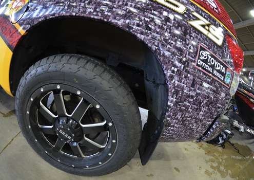 <p>Kevin VanDam's Tundra wears custom rims and is wrapped with thousands of photos submitted by fans.</p>
