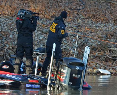<p>Mike Iaconelli hooks up early on Day Three of the 2013 Bassmaster Classic on Oklahoma's Grand Lake O' the Cherokees.</p>

