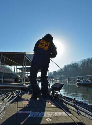 <p>Iaconelli started Day Three in third place. Here he hooks up around a dock.</p>
