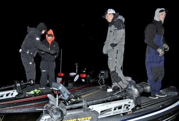 <p>Oklahoma State anglers talk about the day before launch begins.</p>
