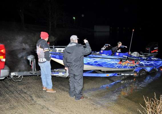 <p>Arkansas angler Kenneth Anderson drops his boat into the water.</p>
