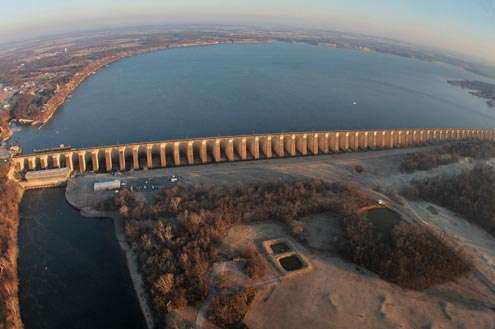 <p>The camera went to get shots of Pensacola Dam, the longest multiple arch dam in the world. The main span consists of 51 arches, totaling 5,145 feet in length.</p>
