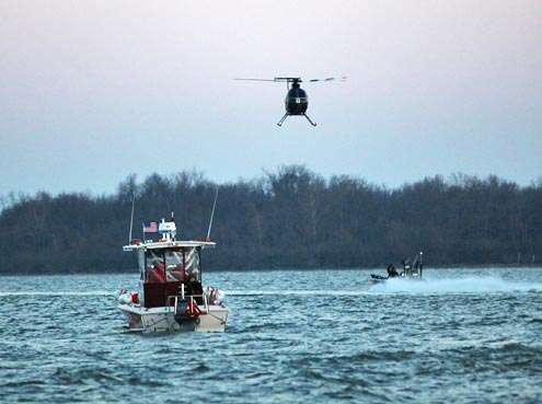 <p>There were two news helicopters in the air and a third to video the Classic for Bassmasters TV.</p>
