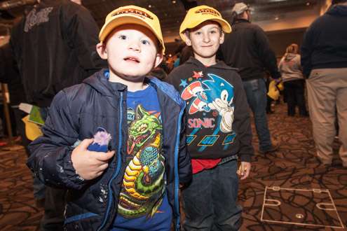 <p>Logan, age four, and Xander, six, from Cleveland, Okla. Their favorite angler is Roland Martin. </p>
