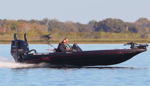 <p>Trevor Fitzgerald speeds to another fishing spot on Lake Kissimmee. Fitzgerald started the day in 4th place with 31 pounds, 5 ounces. </p>
