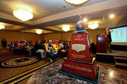 <p>The field of contenders got their first look at the championâs trophy during the anglerâs briefing.</p>
