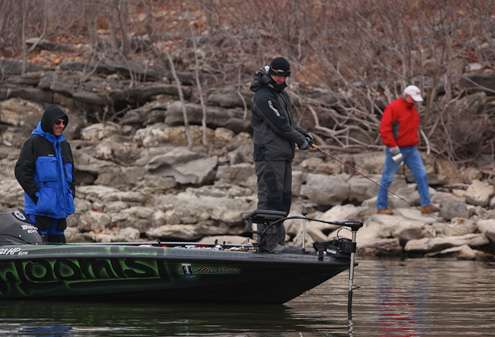 <p>Jonathon VanDam had a spectator from a campground walk along for a visit while he was fishing.</p>
