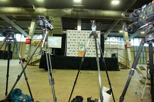 <p>Photographers got their tripods in the best positions for the press conference that would start Media Day.</p>
