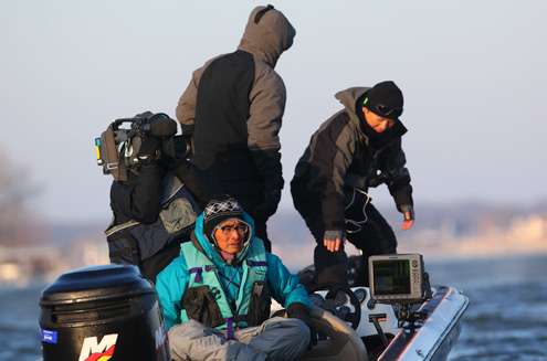<p>A team of photographers from Japan followed Kevin VanDam early on Day One.</p>
