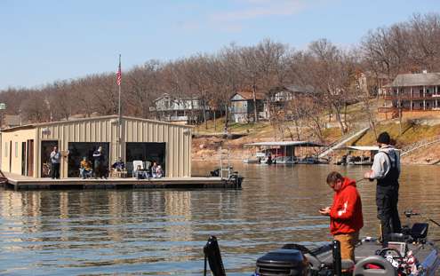 <p>A group of Grand Lake residents sat on their docks and watched Iaconelli fish.</p>
