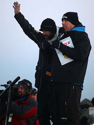 <p>Co-leader Michael Iaconelli talks with Dave Mercer before takeoff.</p>

