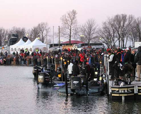 Even with just half of the field fishing Day Three, the dock was crowded Sunday morning.