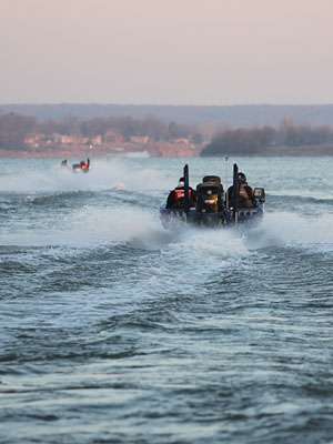 Anglers fire out onto Grand Lake.