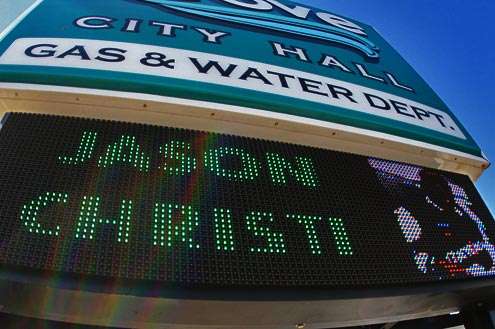 <p>Local favorite Jason Christie, who made his name on Grand Lake with a number of fishing tournament wins, had his name up in lights.</p>
