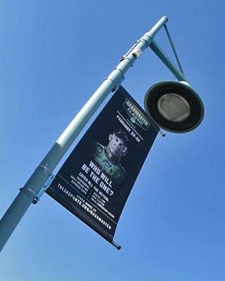 Banners were hung on the lamp posts in the downtown areas of Tulsa and Grove, including Toyota Bassmaster Angler of the Year Brent Chapman.
