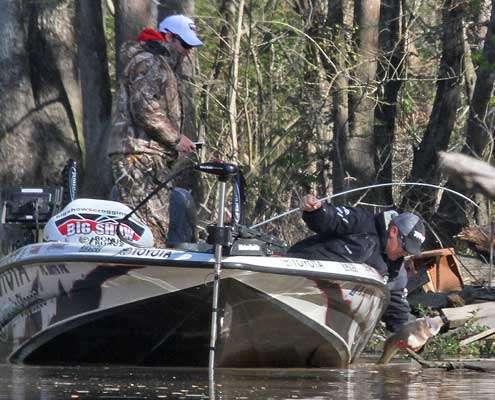 On his second stop, Scroggins boated his second keeper. He estimated the fish in the 5-pound neighborhood.