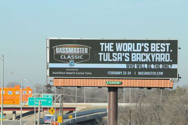 An LED billboard clued in folks that the Classic was coming to Tulsa, with weigh-ins at the BOK Center and the Expo at the Tulsa Convention Center.