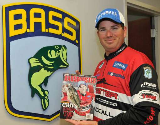 <p>Cliff Pace stopped by the B.A.S.S. headquarters after the new copy of <em>Bassmaster</em> Magazine came out, with news of his Classic win on the cover.</p>
