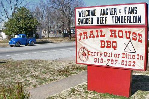 <p>The Trail House BBQ needed one more âsâ â they knew there was more than one angler but sure didnât want to promote âMoked Beef Tenderloin.â Check out the antique truck tooling about Grove.</p>

