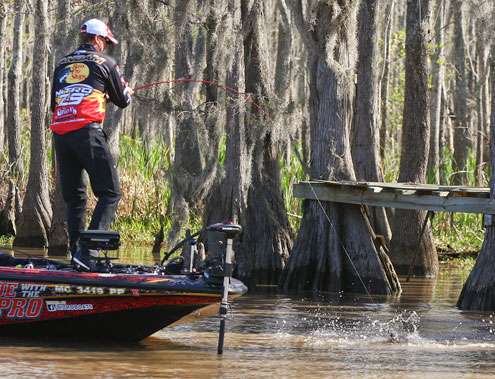 <p>VanDam hooks up with his second keeper fish of the day. </p>

