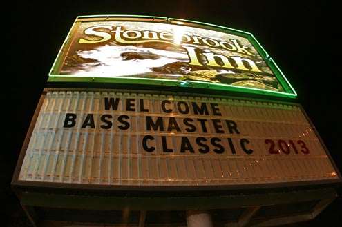 <p>In Grove, the signage welcoming the Classic was more in line for the small town's population of 6,647. The Stonebrook Inn, where several of the competitors stayed alongside much of the on-the-water crew for Bassmaster TV and Bassmaster.com, offered a simple welcome.</p>
