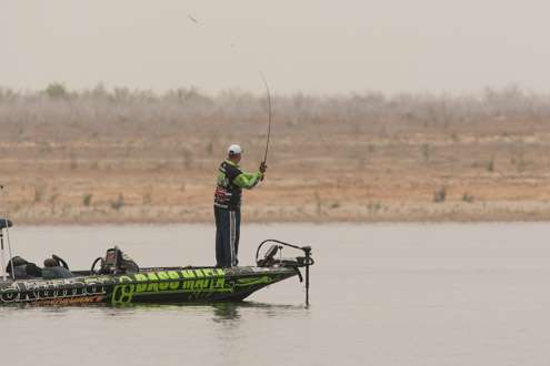 <p>Jeremy Starks makes a long cast on Day Two.  He is having some trouble losing fish today.  52<sup>nd</sup> 18-9 on Day One.</p>
